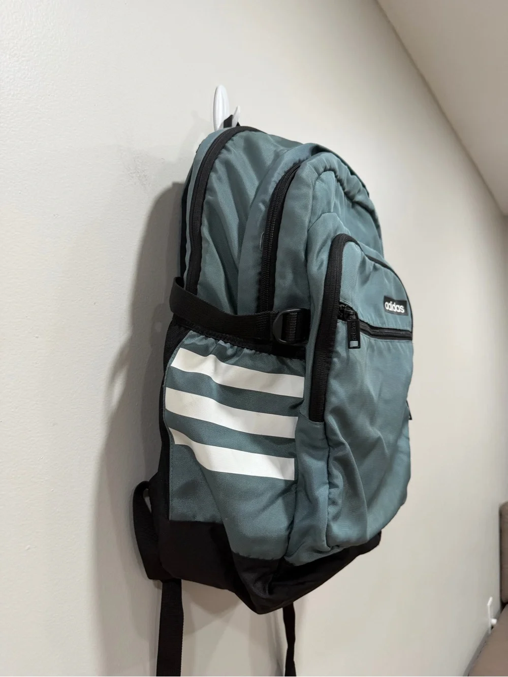 Adidas Classic Backpack Gray Green White Stripe School Travel Laptop Bag